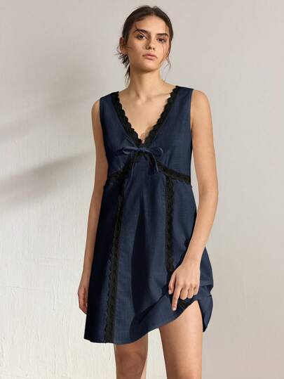Ocili Đầm ngắn không tay, chất liệu 100% cotton, thêu hoa, kiểu dáng mở phía trước, thoải mái, thích hợp cho nữ.