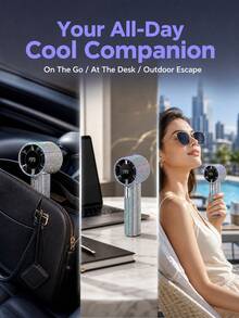 JMMO 1Pc Bling Rhinestone Portable Handheld Fan With 1800mAh Battery, USB Rechargeable High-Speed Turbo Fan With LED Digital Display & 199 Adjustable Speed Levels - Multicolor - View 2