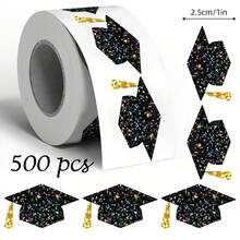 500pcs Laser Graduation Cap Doodle Roll Stickers Black Gold Glitter Asymmetric Shape For Envelope Magazine Phone Case Water Bottle Laptop Helmet Scrapbook DIY Decoration Festival Party Gift Wrapping PVC Seal Stickers - Laser Graduation Cap - View 1