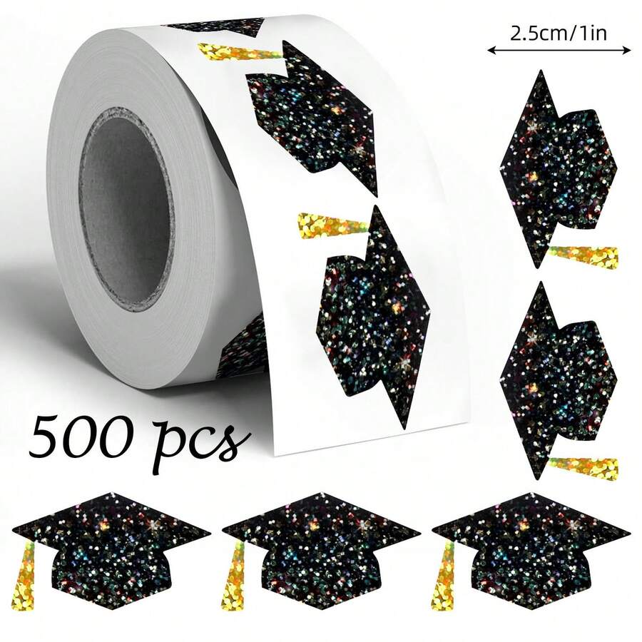 500pcs Laser Graduation Cap Doodle Roll Stickers Black Gold Glitter Asymmetric Shape For Envelope Magazine Phone Case Water Bottle Laptop Helmet Scrapbook DIY Decoration Festival Party Gift Wrapping PVC Seal Stickers - Laser Graduation Cap - View 1