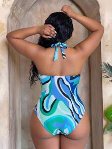 Slaydiva 2026 New Women's Spring/Summer Halter Neck Wavy Print Beach Swimsuit, Plus Size - Multicolor - View 2
