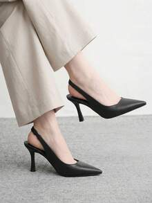 CUCCOO BIZCHIC 女士新款简约时尚黑色哑光高跟尖头无后跟套脚鞋，百搭实用，适合工作、度假、春秋季等各种场合 - 黑與白 - 查看 4