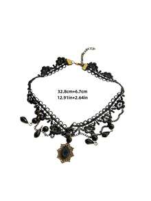 Joivida 1/2 chiếc vòng cổ tua rua hình giọt nước bằng ren – Vòng cổ choker ren cao cấp dành cho nữ của Niche Luxury - màu đen - Xem 12