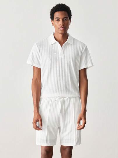 SWAVVY Men's Solid Color Short Sleeve Polo Shirt And Shorts Set