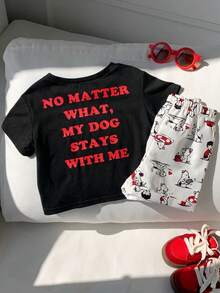 SHEIN Set de 2 piezas de camiseta de manga corta con estampado de dibujos animados y pantalones cortos para bebé niño, conjunto casual - Multicolor - Ver 3