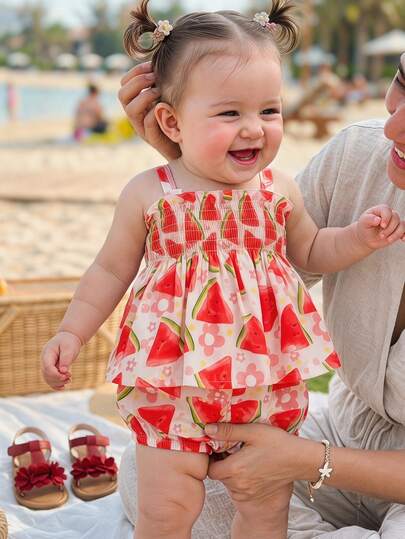 Playful Pals Baby Girls' Cute Floral Print Camisole Top And Shorts Set