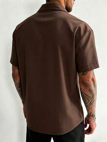 Manfinity Dauomo Men's Solid Color Front Button Casual Daily Short Sleeve Shirt - Brown - View 2