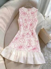 SHEIN Franclia Đầm chiffon in kỹ thuật số cổ tròn không tay mới năm 2026 dành cho nữ, kiểu dáng thanh lịch, thích hợp mặc ở nhà và mặc hàng ngày, thiết kế dây rút ở eo, phù hợp cho kỳ nghỉ biển. - Nhiều màu - Xem 2