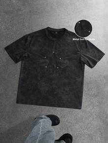 Manfinity Men's T-Shirt With Dark Letter Print On Washed Fabric, INS Street Style, Suitable For Music Festivals, Clubs, Gift For Boyfriend/Husband, Anniversary Gift. Unisex Washed T-Shirt. Y2K Style, Fashionable Style, Cute Style, Casual Style, Women's Blouses > Clothing. 230g (Sizes S-XXXL) - 8 - 查看 6
