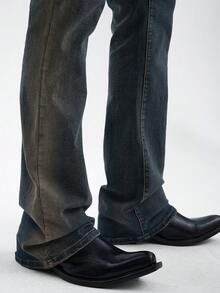 Zorclune Avant-Garde Men's Medium Wash Wide Leg Denim Jeans With Zipper Detail Long Plain Pattern For Casual Wear - Medium Wash - View 5
