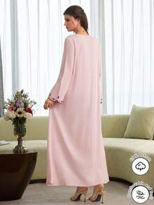 Al Najma Đầm tay xòe thêu tinh tế, thời trang cho mùa xuân/hè. - Hồng - Xem 2