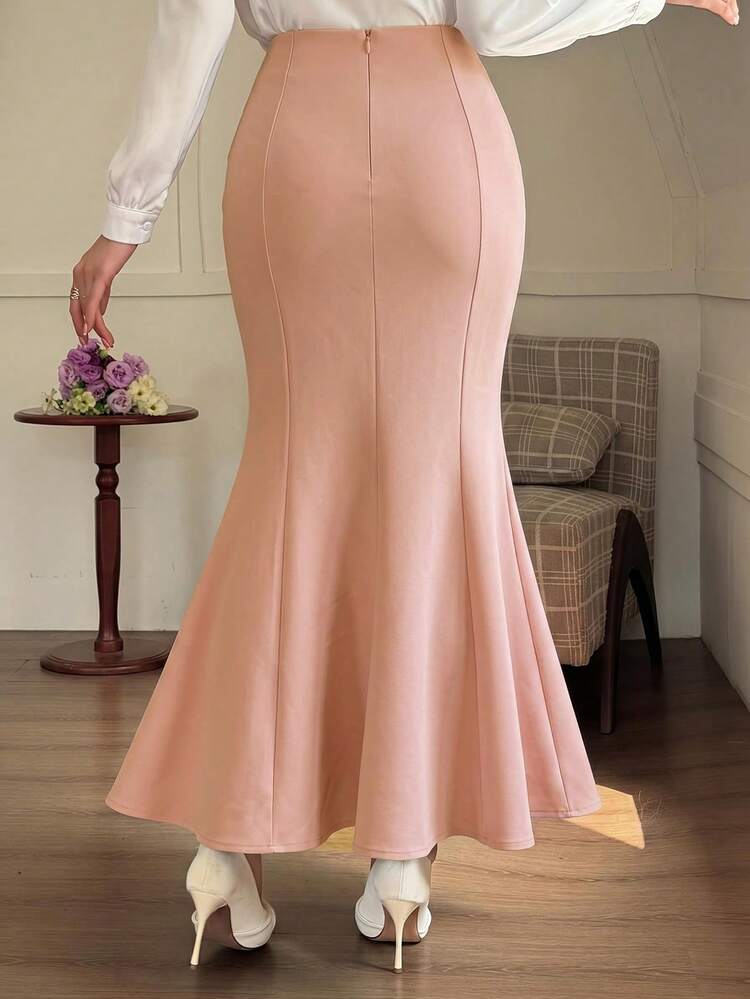 Women's Elegant Elegant Daily Commute Minimalist Solid Color Fishtail Hem Fitted Skirt