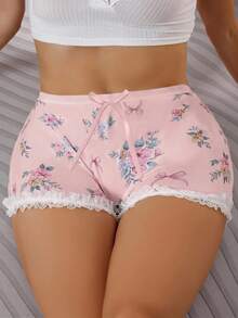 Plus Size Women Cute Floral Bow Decor Briefs - Pink - View 6
