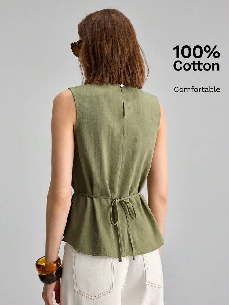 2026SS Spring/Summer New Women's Sleeveless Top, Loose Fit Solid Color Military Green Blouse, Minimalist Elegant Urban Chic Design, Suitable For Outings, Vacations, Parties, Weddings, Office, School, Fashion Versatile Women's Tank Top, Independent Day, Old Money