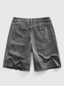 ROMWE MEN Goth Men's Casual Graphic Print Frayed Hem Washed Black Denim Shorts - Light Grey - View 2