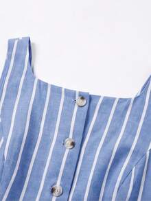 GlowEve CURVE Plus Size Women Casual Commuter Striped Tank Top & Pants Set - Blue and White - View 4