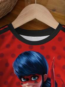 Miraculous Ladybug X SHEIN 女童休闲印花短袖T恤，夏季 - 白色 - 查看 3