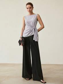 MOTF PREMIUM ELEGANT ASYMMETRIC HEM SLEEVELESS BLOUSE - Grey - View 4