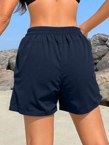 Swim SPRTY Quần dài đi biển nữ mùa hè kiểu dáng thường ngày, màu trơn. - Màu xanh hải quân - Xem 2