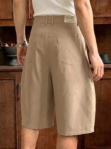 SWAVVY Men's Solid Color Pleated Casual Loose Shorts, Spring/Summer - Khaki - View 2