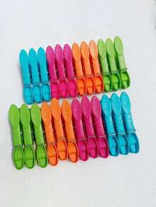 12/24/48/96Pcs Clothes Pegs & Cleaning Clips Set, 73mm Colorful Plastic Heavy Duty Spring Laundry Clips, Back To School Essential, Ideal For Clothes Towels Socks, Random Color - Multicolor - View 4