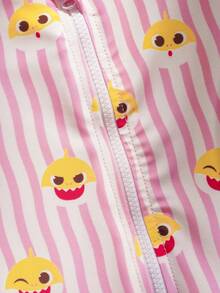 BABY SHARK X SHEIN Bộ đồ bơi liền thân cho bé gái, họa tiết hoạt hình kẻ sọc, phối màu. - Hồng - Xem 6