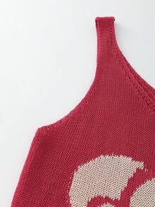 SHEIN Holidaya 红色玫瑰刺绣时尚优雅简约休闲办公短款针织背心，春夏款 - 紅白色 - 查看 7