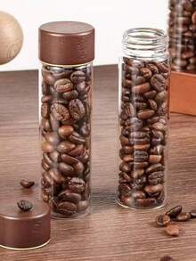 6/12 Pcs Walnut Wood Base Coffee Capsule Storage Box With Lid, Reusable Glass Storage Jar For Fresh Coffee Beans, Comes With Display Stand – Perfect For Kitchen & Dining Room Decoration - Brown - View 5