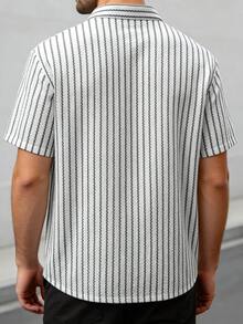 EGENSIO Men's Black & White Striped Simple Daily Short Sleeve Shirt, Summer - Black and White - View 9