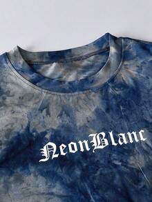 NEON BLANC 男士休闲宽松短袖T恤，蓝色扎染印花 - 藍色 - 查看 3