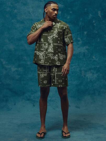 Musero Oversized Revere Collar Button Through Top Short Sleeve Dropped Shoulder Paisley All Over Printed Shirt Co Ord Tops Only Spring Summer Essentials Holiday