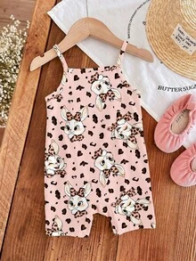 [RANDOM 4 PCS SEND 1 Pc] Baby Girls Cute Vintage Leopard Bow Rabbit Graphic Strap Romper,Soft Summer Colour Palette,Summer,Cute,Family Matching Outfit - Multicolor - View 8