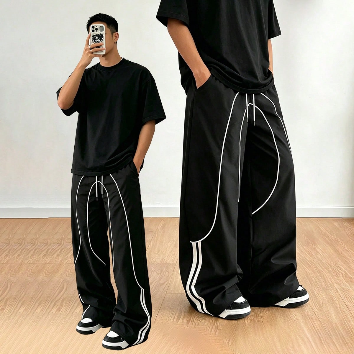 Pantalones rectos casuales para hombre con diseño de correa, cómodos