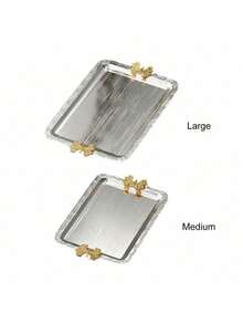 1PC Silver Metal Vintage Butterfly Handle Rectangular Serving Platter Tray For Holiday Party Gathering Blessing Ceremony Cosmetics Jewelry Storage Home Decor Tableware - Silver - View 8