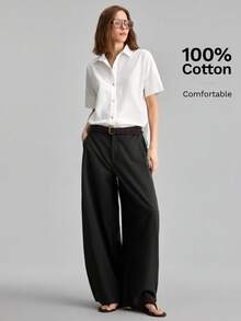 Ontre 2026SS New Women's Blouse Loose Fit Solid White Top Minimalist Elegant Urban Modern Button Design Neutral Apparel Women's Casual Wear Vacation Holiday Attire Old Money Style Tea Party Casual Commute Office Wear Teacher Back To School Fashion Versatile Women's Shirt - White - View 3