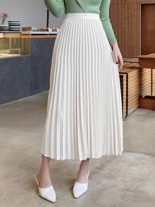 DAZY Elegant Pleated A-Line Skirt, Spring/Fall - White - View 4