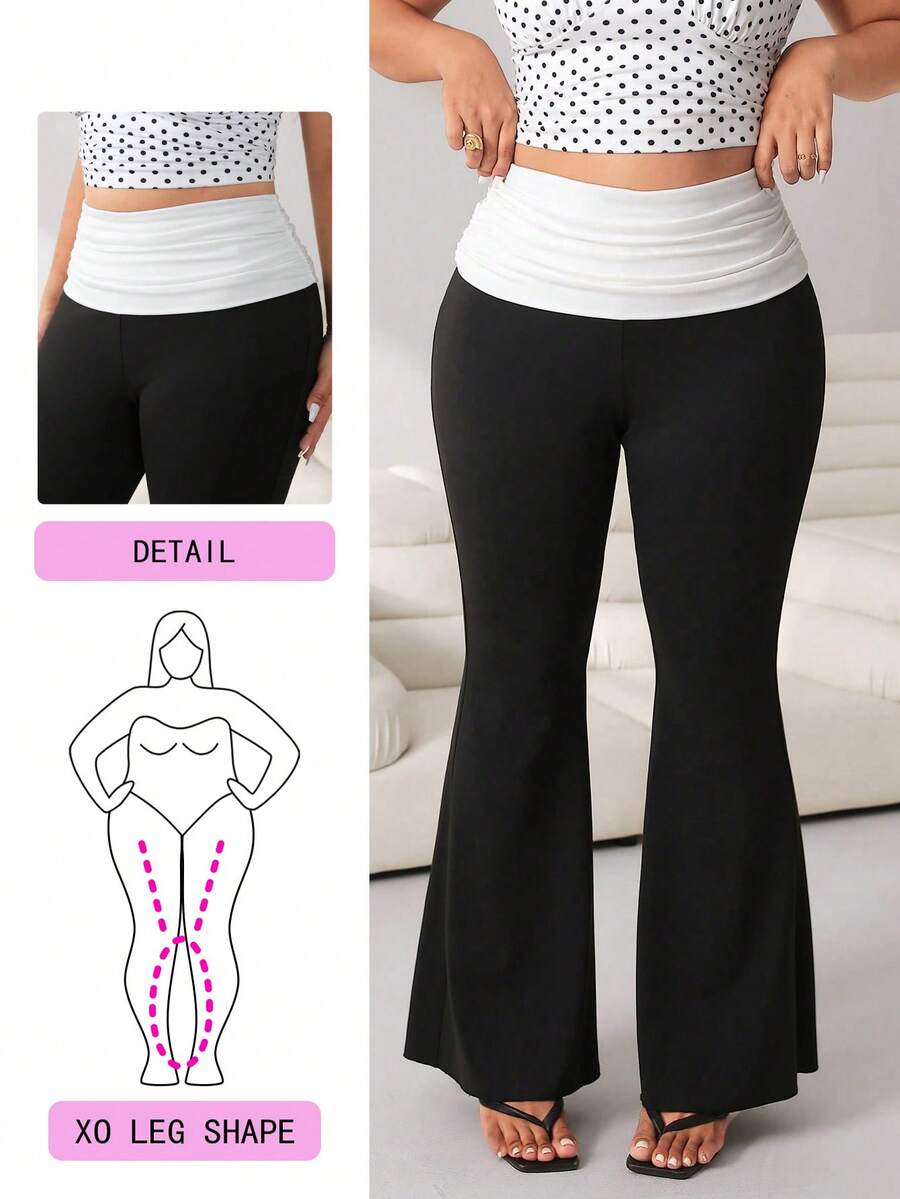 Solflare Plus Size Brown Flared Pants, Minimalist Versatile For Summer/ Gym - Multicolor - View 1