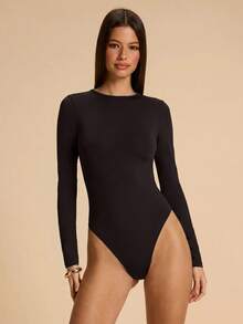 SHEIN BAE Women's Solid Color Backless Long Sleeve Bodysuit/ - Brown - View 5
