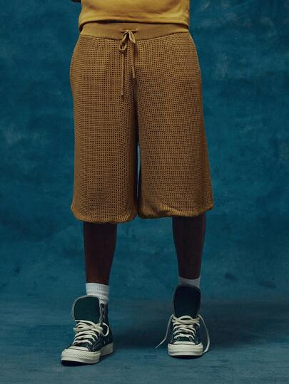 Musero Relaxed Long Line Oversized Drawstring Waistband Crochet Knit Shorts Spring Summer Essentials Holiday