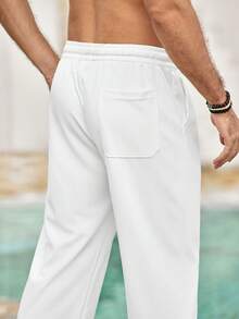 Mercer Haus Men's Drawstring Waist Straight Leg Pants, Autumn - White - View 7