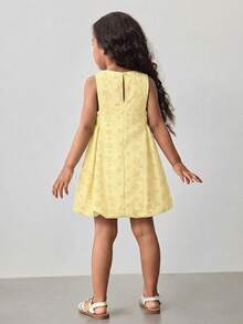 Maija Kids Maija Kids 少女休闲无袖镂空刺绣收腰连衣裙，简约时尚，适合户外、居家、度假、日常穿着，春夏皆宜 - 黃色 - 查看 2