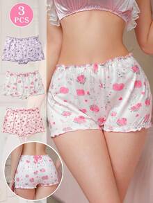 PetitDoll 3件套女士可爱碎花荷叶边蝴蝶结后系带低腰内裤套装 - 彩色 - 查看 4