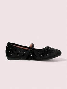 CUCCOO DOLLMOD Chaussures à bout rond, à tige basse avec boucle, semelle souple, chaussures rétro françaises pour femmes à enfiler, chaussures de grand-mère cloutées, chaussures de ballet polyvalentes de mode pour femmes, Chaussures de la Saint-Valentin - Noir - Voir 3