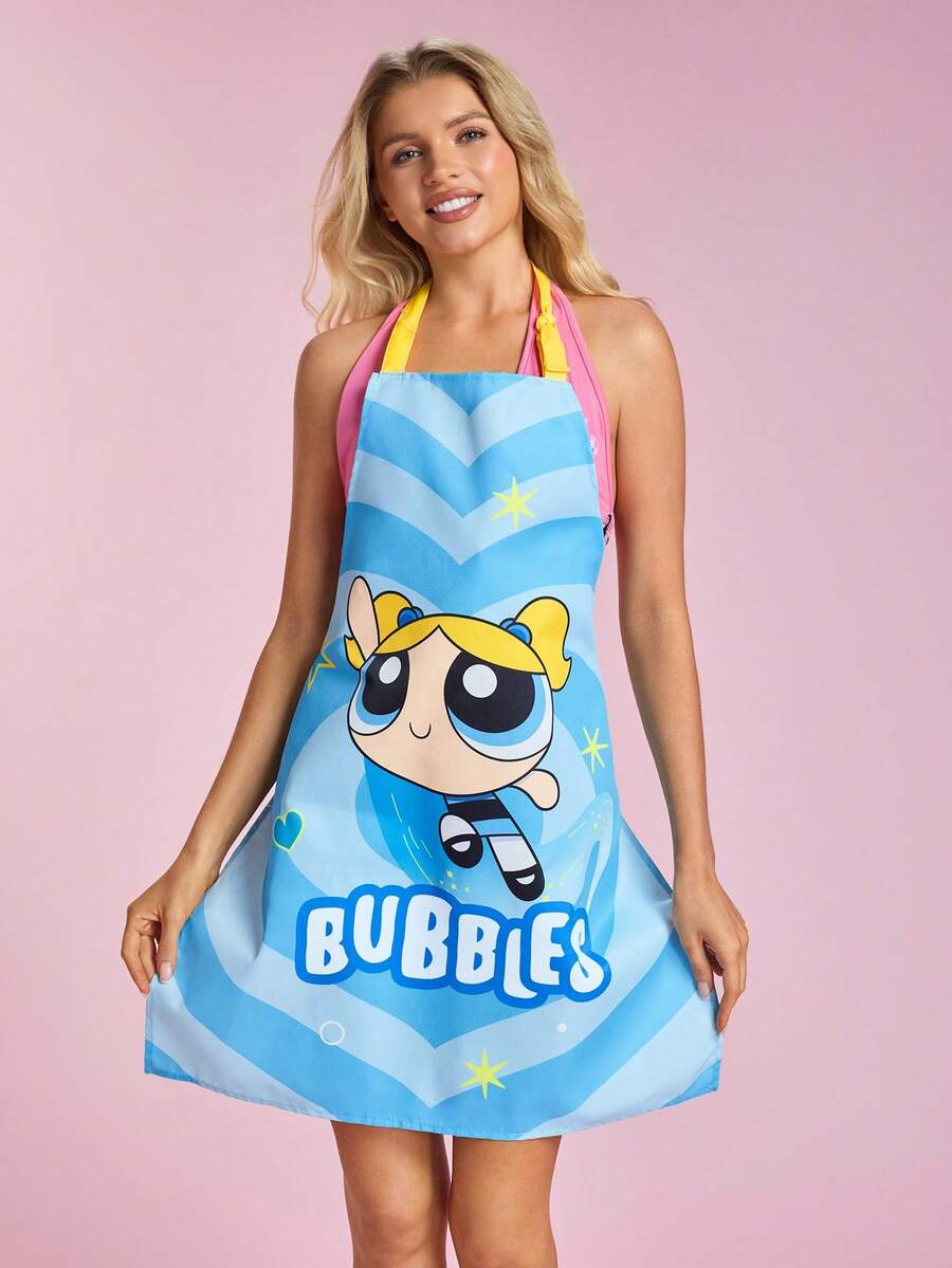 THE POWERPUFF GIRLS X SHEIN 1 PC  The Powerpuff  Girls  Apron, For Bake & Kitchen, Cleaning, Gifts - Baby Blue - View 1