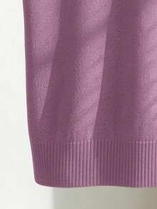 2026 Nuevo Blusa de punto ajustada de unicolor con cuello vuelto, manga corta raglán para mujer, primavera/verano - Azul - Ver 11