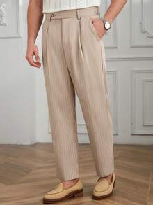 Core Aspect Men's Vertical Striped Print Vintage Casual Business Suit Pants Business Office Work Summer, Ceremony, Formal - Brown - View 5