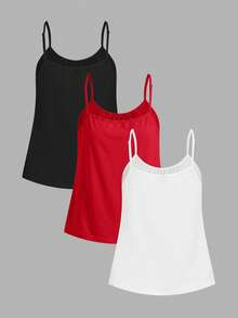 Tseoso 3pcs 95% Cotton Women Pleated Loose Camisole Adjustable Strap, Suitable For Spring And Summer,Summer Top - Multicolor - View 2
