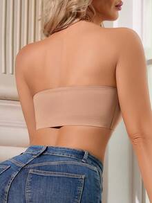 SHEIN 1pc Women Solid Color Wireless Bandeau Bra, Suitable For Daily Wear - Dusty Pink - View 2