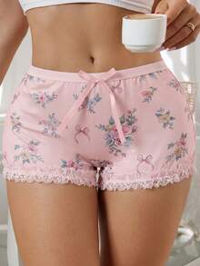 Plus Size Women Cute Floral Bow Decor Briefs - Pink - View 3