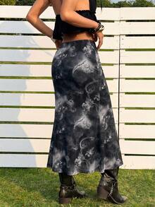SHEIN EZwear 女款優雅腰果花卉印花裙 - 黑與白 - 查看 2